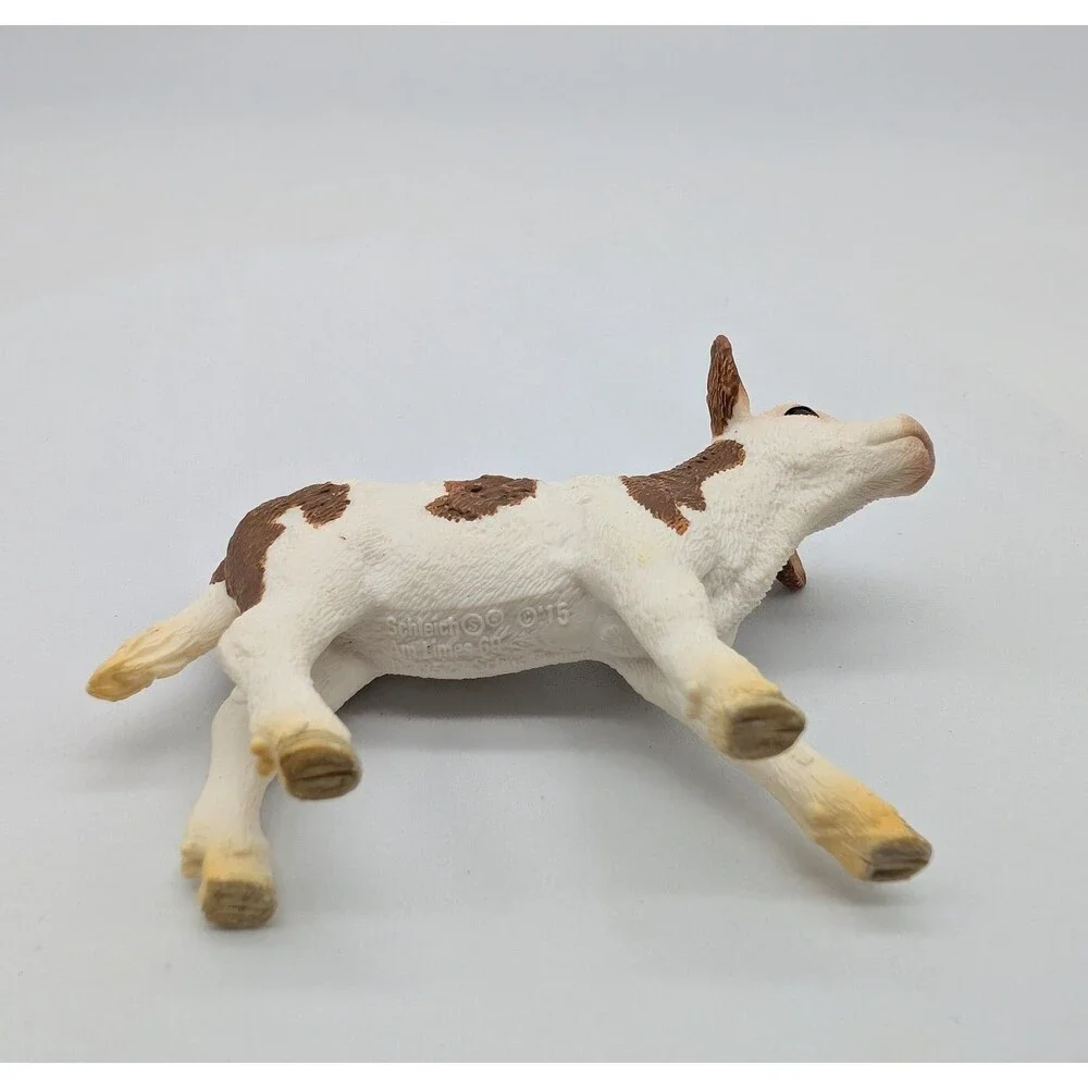 SCHLEICH Brown & White SIMMENTAL CALF Cow Farm Animal Figure 2015 Retired